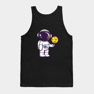 Astronaut With Moon Ball Cartoon Tank Top